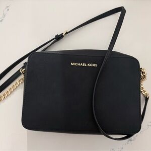Michael Kors Black Crossbody Camera Bag with Gold Hardware